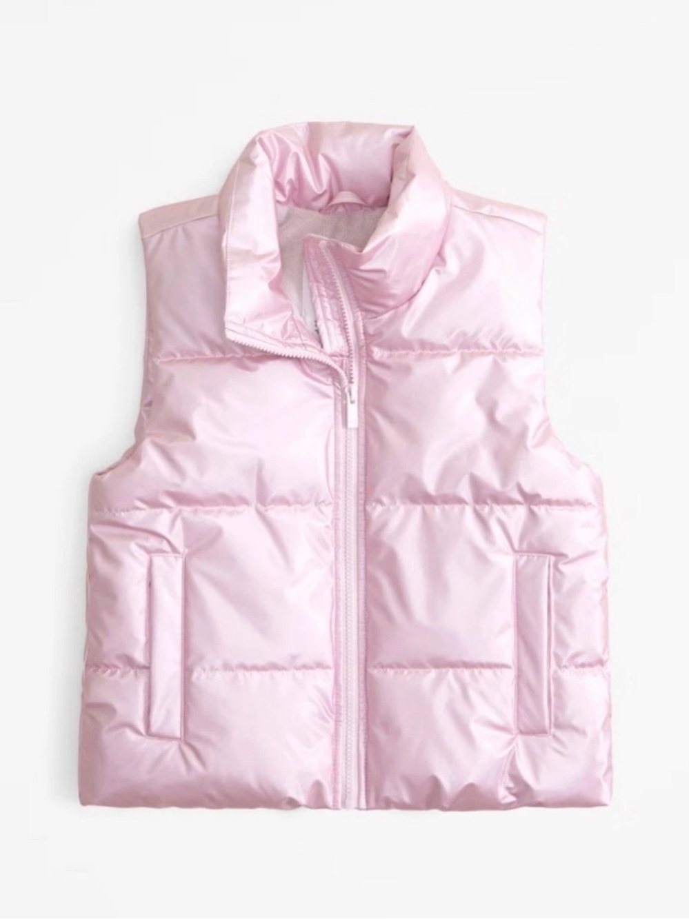 Abercrombie Kids Puffer Vest Pink Metallic Full Zip Water Resistant Size 15/16